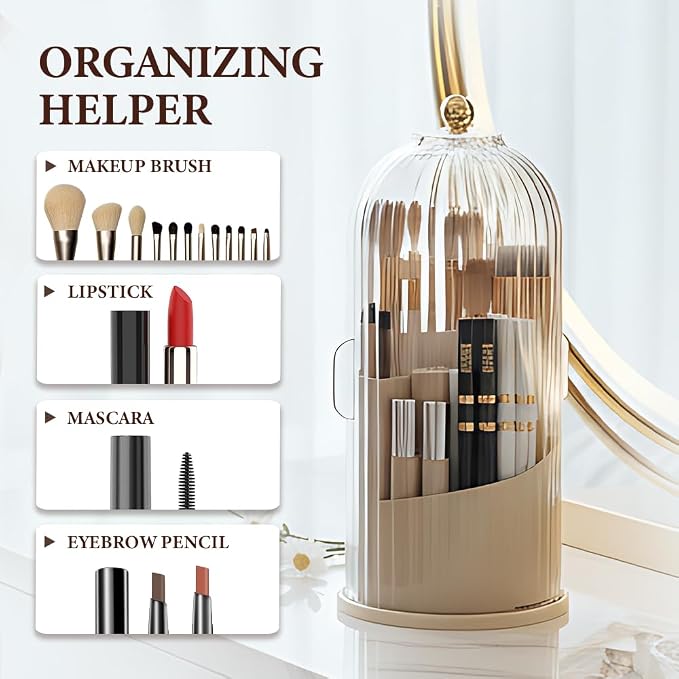 Covered 360° Rotating Makeup Brush Holder, Makeup Organizers - Image 2