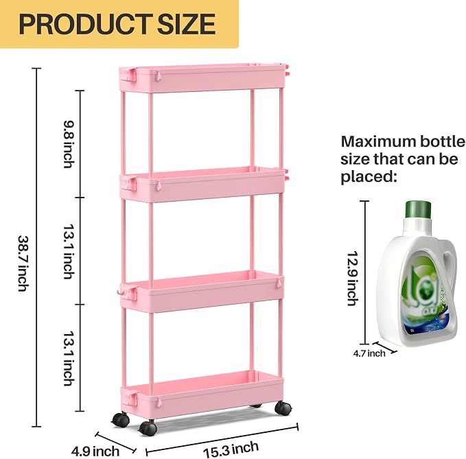 SPACEKEEPER Slim Rolling Storage Cart, 4 Tier Bathroom Cart Organizer, Mobile - Image 4