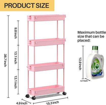 SPACEKEEPER Slim Rolling Storage Cart, 4 Tier Bathroom Cart Organizer, Mobile - Image 4