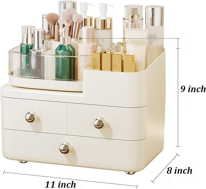Makeup Organizer with Drawers and 360° Rotating Brush Holder, make up organizers - Image 3