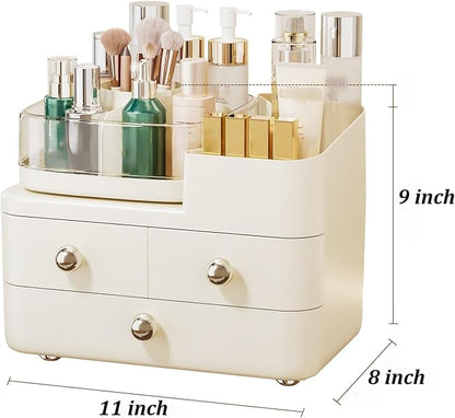 Makeup Organizer with Drawers and 360° Rotating Brush Holder, make up organizers - Image 3