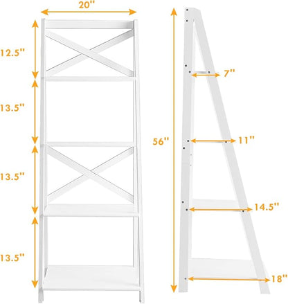 Tangkula 4-Tier Ladder Shelf Bookcase Leaning Free Standing Wooden Frame Decor - Image 3