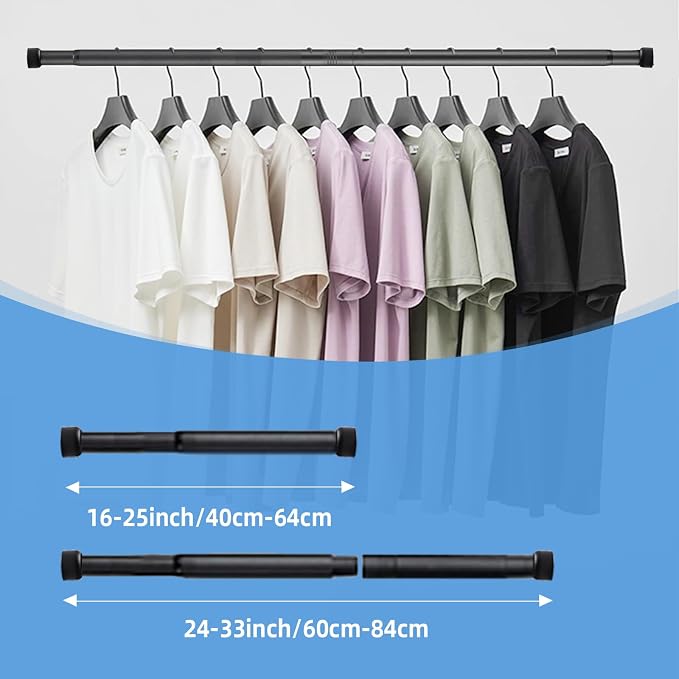 Closet Rod for Hanging Clothes, 24-33 Inch Adjustable Shower Curtain Rod Heavy - Image 7