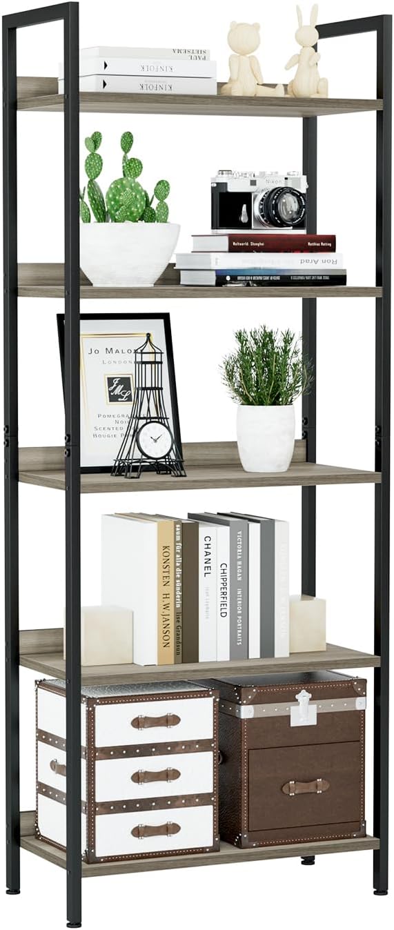 NUMENN Bookshelf, 5 Tier Freestanding Shelving Unit, Falling Prevention Baffle by NUMENN