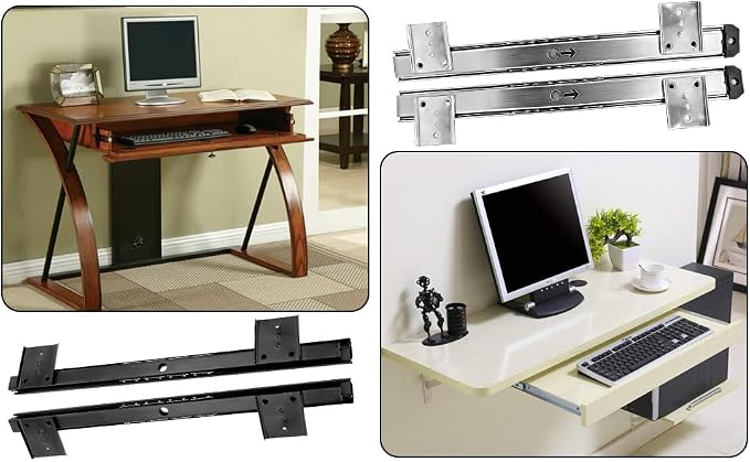 KUMGROT Keyboard Tray Slides 14" Silver Cold Rolled Steel Computer Drawer Tray - Image 6