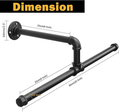 Industrial Pipe Clothes Rack Floating DIY Wall Mounted, Heavy Duty Rustic - Image 3