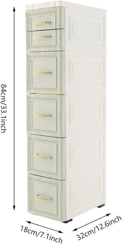 Slim Storage Cabinet with 6 Drawers, Mobile PP Plastic Organizer Rolling Tower - Image 3