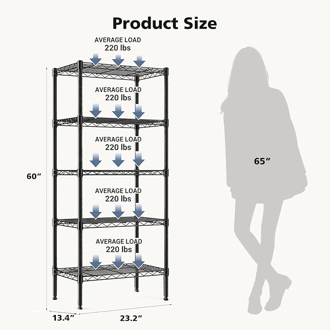 DUMOS 5-Tier Metal Storage Shelves, Heavy Duty Steel Shelving Unit Organizers - Image 6