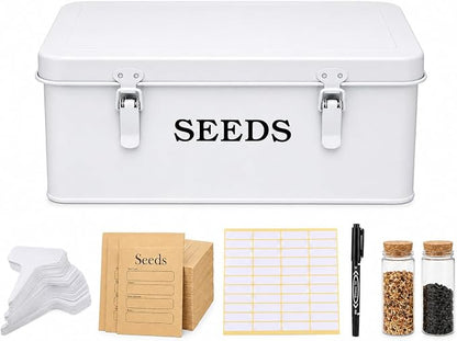 Seed Storage Box, Metal Seed Bin Seed Storage Organizer, 4 Dividers Seed by Gdfjiy