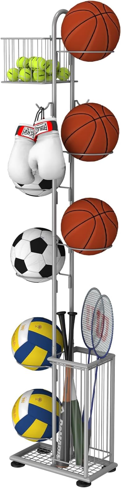 7 Tier Ball Storage Rack, Basketball Holder, Garage Sports Equipment Organizer by FAGIGY