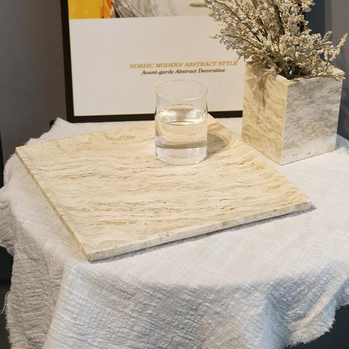 Natural Beige Travertine Marble Luxury Tray, - Image 2