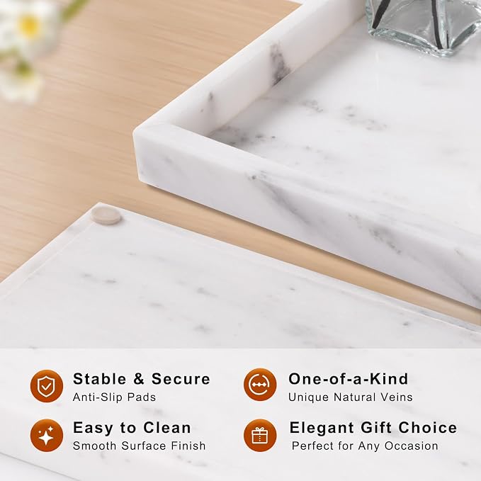 Bathroom Tray for Countertop, Marble Perfume Tray for Dresser Organizer - Image 2