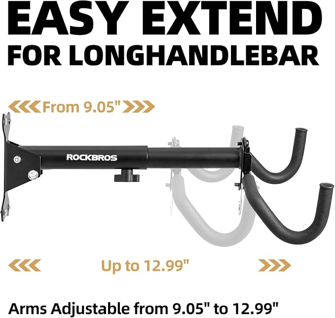 ROCKBROS Horizontal Bike Wall Mount, Adjustable Wall Bike Mount Hanger - Image 4