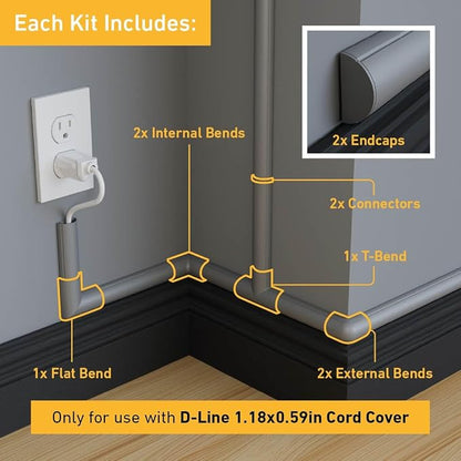D-Line Medium Cable Raceway Accessory Pack, Join 1.18in x 0.59in Cord Cover - Image 2