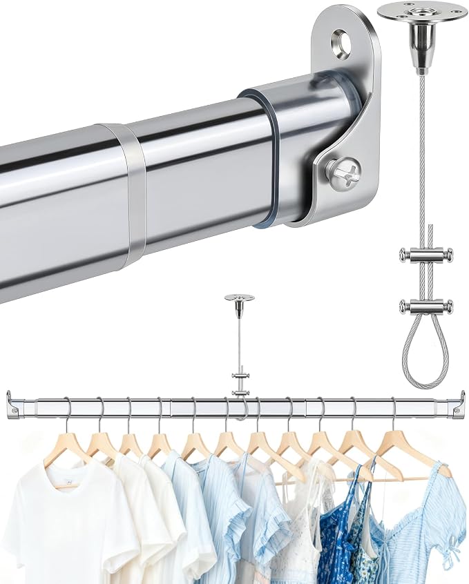 Premium Chrome Oval Closet Rod for Hanging Clothes 52 to 70 Inch, Includes End by FENKOA