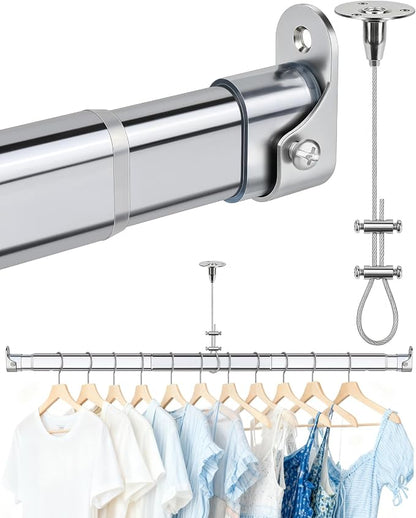 Premium Chrome Oval Closet Rod for Hanging Clothes 52 to 70 Inch, Includes End by FENKOA