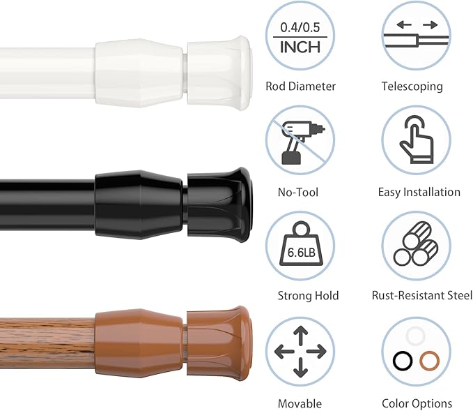 AIZESI Spring Tension Curtain Rods Short Tension Rod | Adjustable, No Drilling - Image 3