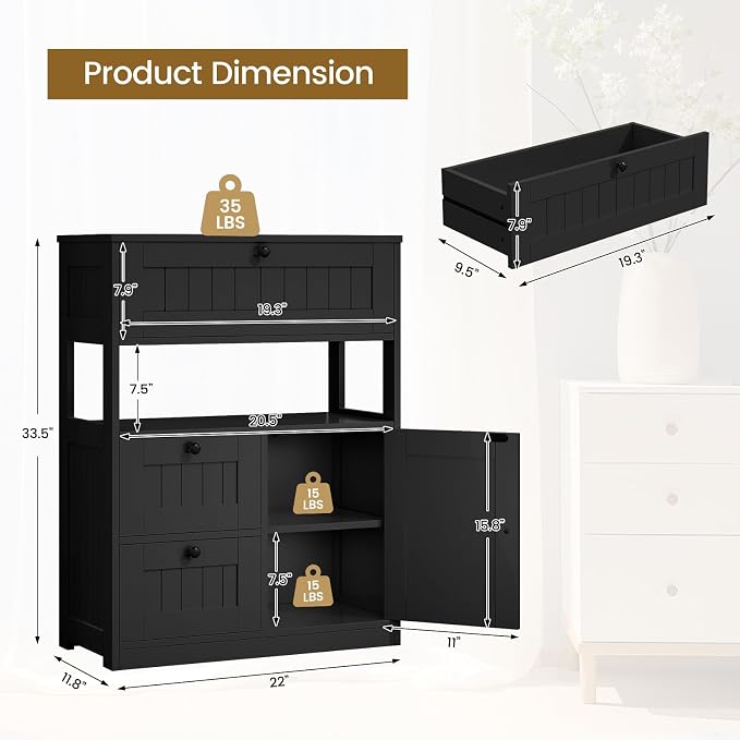 GRUSIGN Storage Cabinet, Modern Bathroom Floor Storage Cabinet Organizer - Image 3