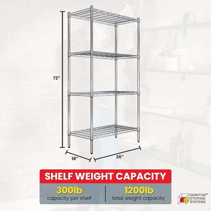 Quantum Storage Systems RWR72-1836LD Adjustable Wire Chrome 4 Shelves 72" H x - Image 3