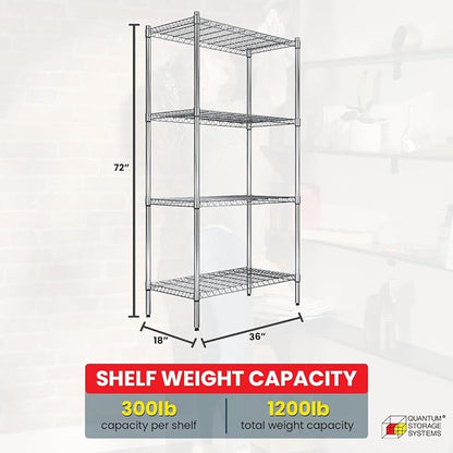 Quantum Storage Systems RWR72-1836LD Adjustable Wire Chrome 4 Shelves 72" H x - Image 3