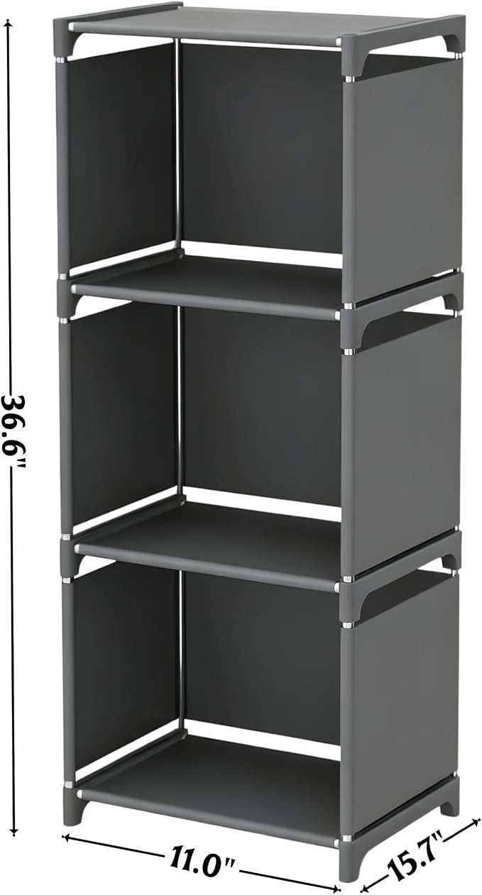 RIIPOO Book Shelf, 3-Cube Storage Organizer, Metal & Fabric Bookcase - Image 3