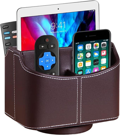 360° Rotating Remote Control Holder, PU Leather TV Remote Caddy Organizer by Thelittlebeautyoflife