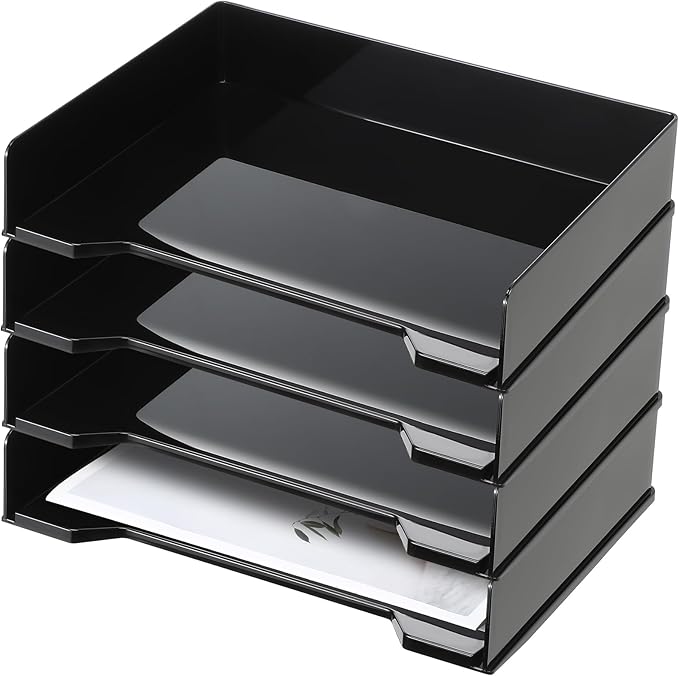 DoubleFill 4 Pcs Stackable Letter Tray Rectangular Plastic Desk Organizer 13 x by DoubleFill