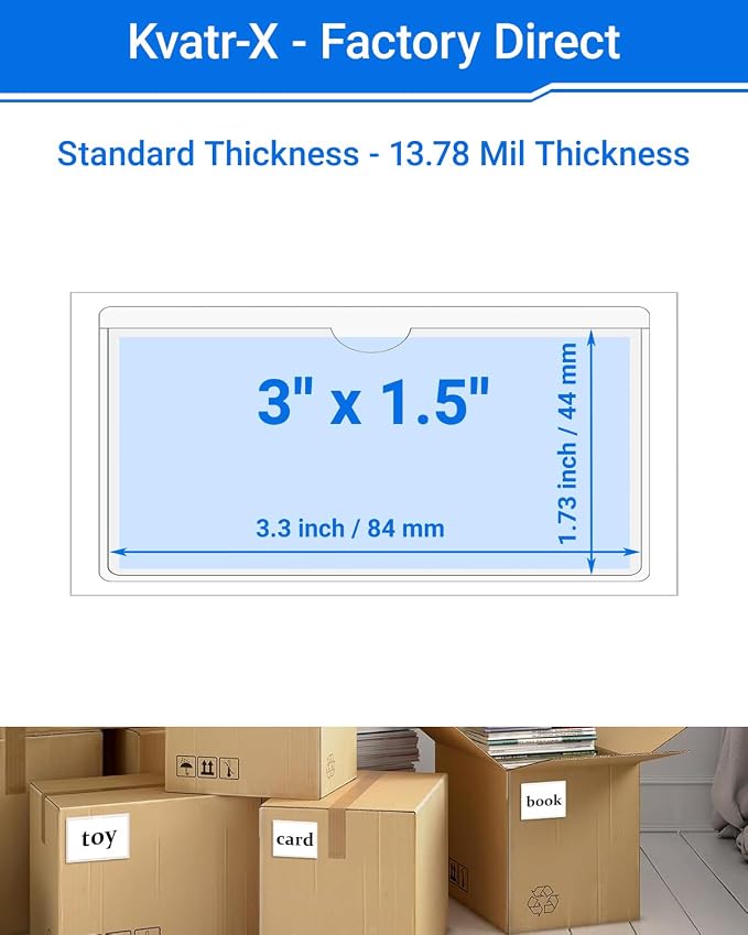 20 PCS Clear Self Adhesive Plastic Label Pockets, Top Loading Business & - Image 2