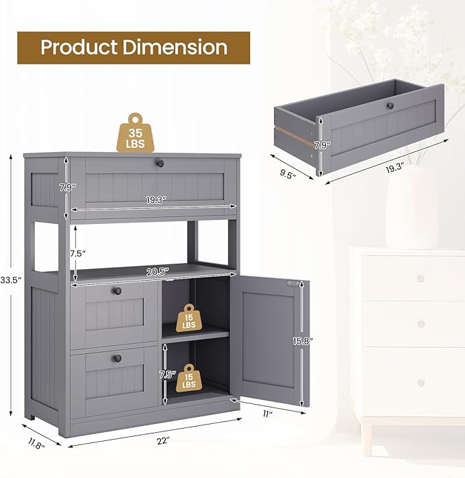 GRUSIGN Bathroom Cabinet, Modern Bathroom Floor Storage Cabinet Organizer - Image 3