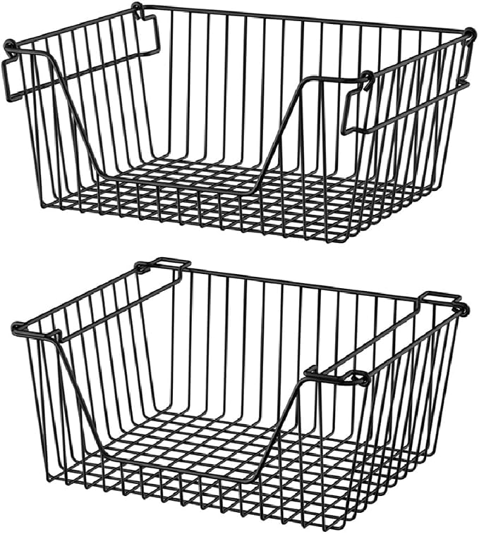 Slideep 14'' Black Stackable Storage Baskets Sturdy Metal Wire Freezer Bins by WelcometotheSlideep