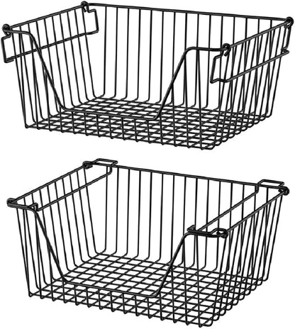 Slideep 14'' Black Stackable Storage Baskets Sturdy Metal Wire Freezer Bins by WelcometotheSlideep
