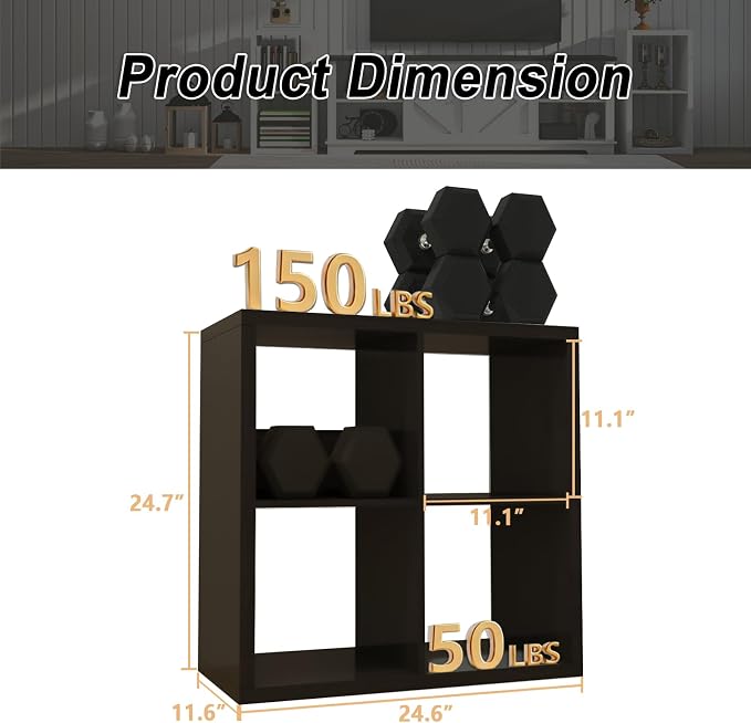 CTESNE【2026 Wooden Thick Frame 4 Cube Storage Organizer Shelf - Image 3