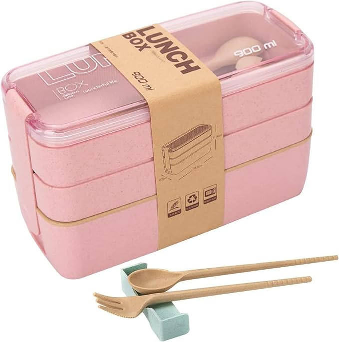 Rarapop Pink Stackable Bento Box Japanese Lunch Box Kit by Rarapop