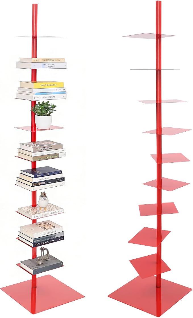 9 Tier Metal Spine Bookshelf Tower, Adjustable Vertical Tower by Yellulu