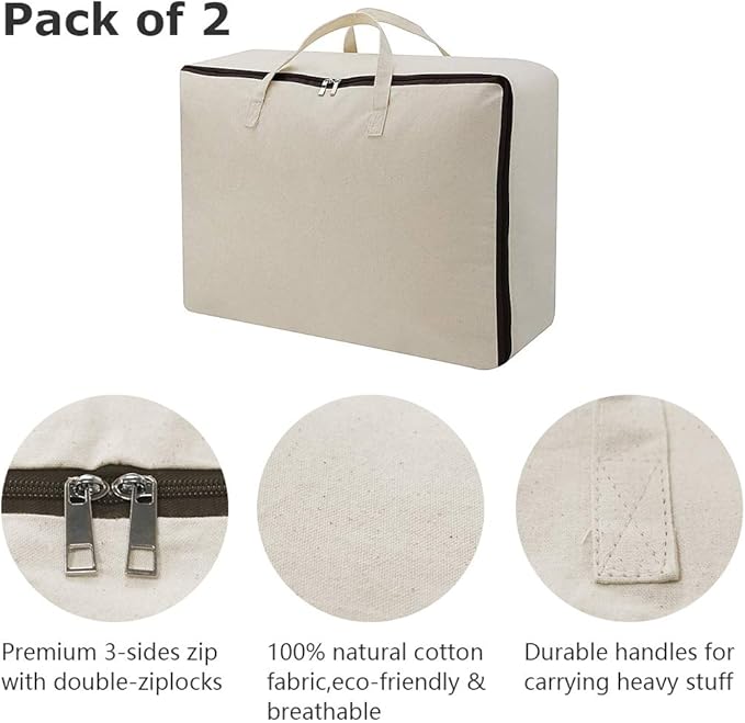2-Pack Heavy Duty Canvas Cotton Storage Bags - Image 4