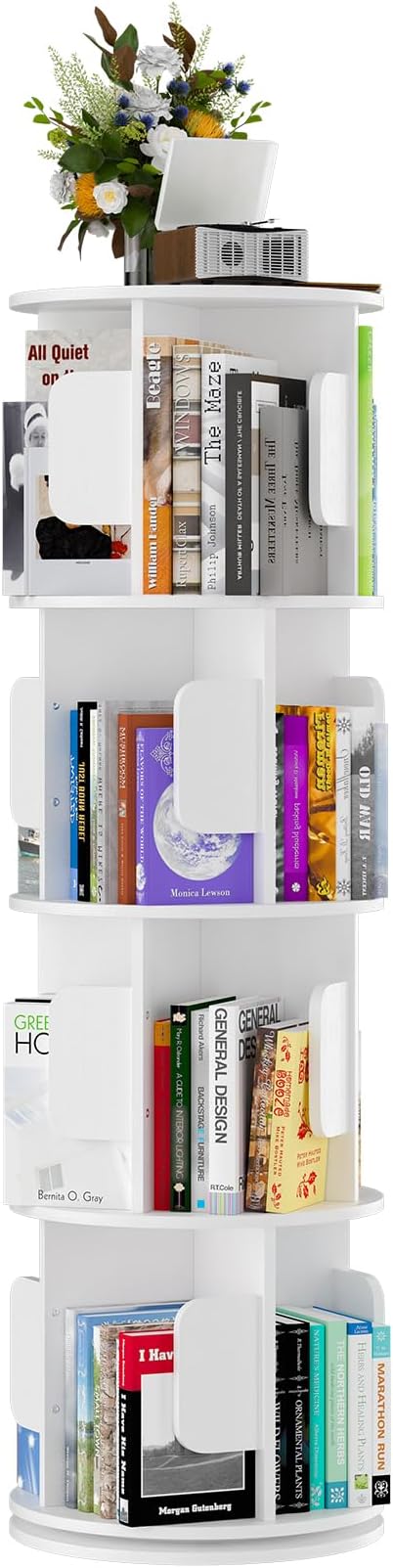 4-Tier 360° Rotating Bookshelf, Round Floor Standing Bookcase - Image 9