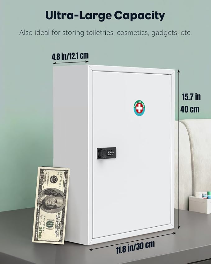 Uniclife Locking Medicine Cabinet, Medication Lock Cabinet - Image 2