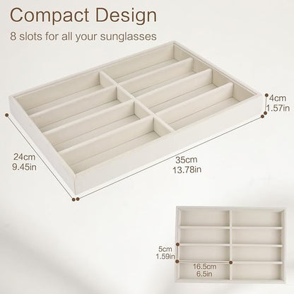 Sunglass Organizer, 8 Grids Beige Velvet Glasses Tray - Image 2