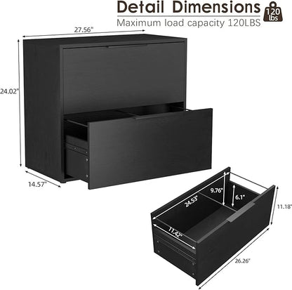 Lateral File Cabinet 2 Drawer, Wood Black File Cabinet - Image 3