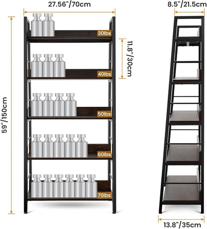 Himimi Ladder Bookshelf, 5 Shelf Bookcase Industrial Bookshelf Wood and Metal - Image 3