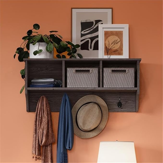 RiverRidge Home Woodbury Collection Cubbies and Hooks Wall Shelf, Dark - Image 9