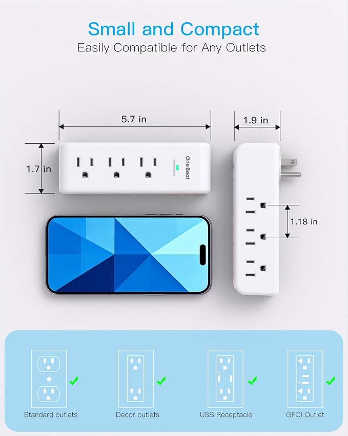 2 Pack Surge Protector Outlet Extender, 9 AC Multi Outlet Wall Plug - Image 6
