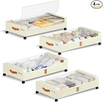 Yecaye Under Bed Storage with Wheels, 4 Pack Under the Bed Storage Containers by Yecaye