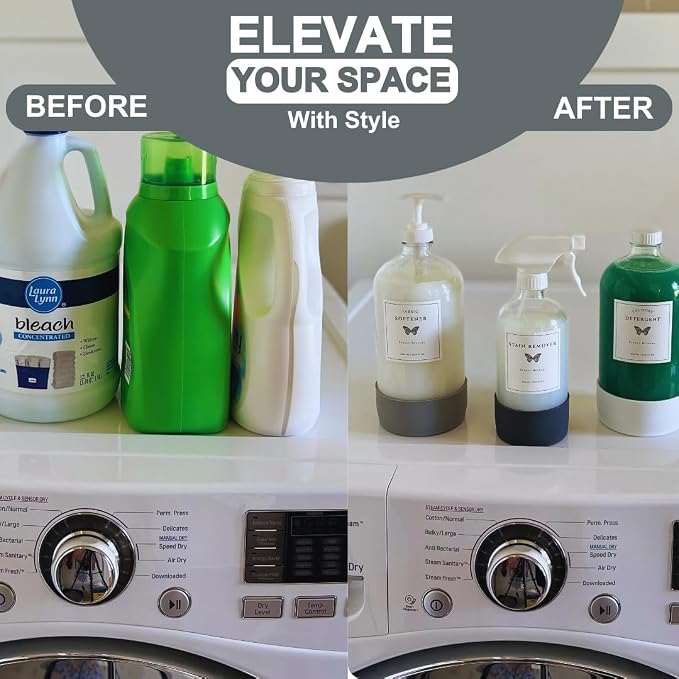 Glass Laundry Detergent Dispenser Set w/Silicone Base, 34 oz Laundry Pump - Image 4