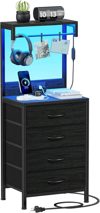 Furnulem Tall Nightstand with Charging Station, Night Stands with LED Lights by Furnulem