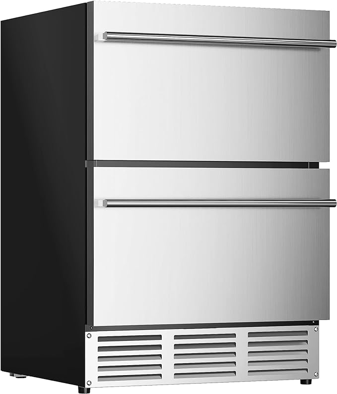EUHOMY 24 Inch Under Counter Double Drawer Fridge, Weather Proof Stainless by EUHOMY