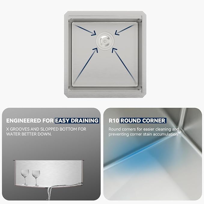 Lordear Undermount RV Kitchen Sink 13x15 Inch Bar Prep Sink 16 Gauge Stainless - Image 5