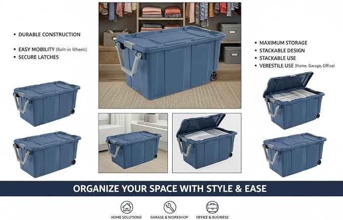 40 Gallon Heavy-Duty Rolling Storage Bins 2-Pack, Leakproof Lid & Latches - Image 5
