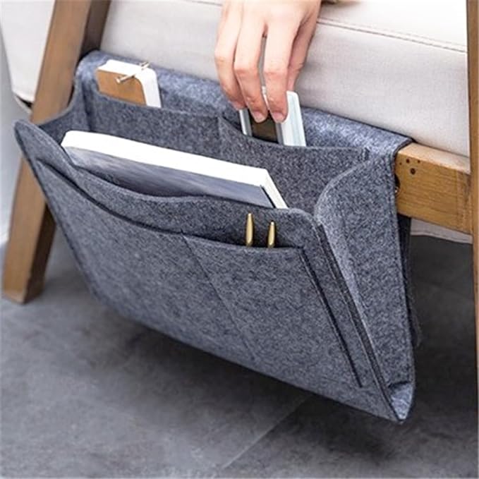 Bringsine 5 Pockets Bedside Caddy, Felt Bed Storage Organizer Hanging Bag Holder by Bringsine