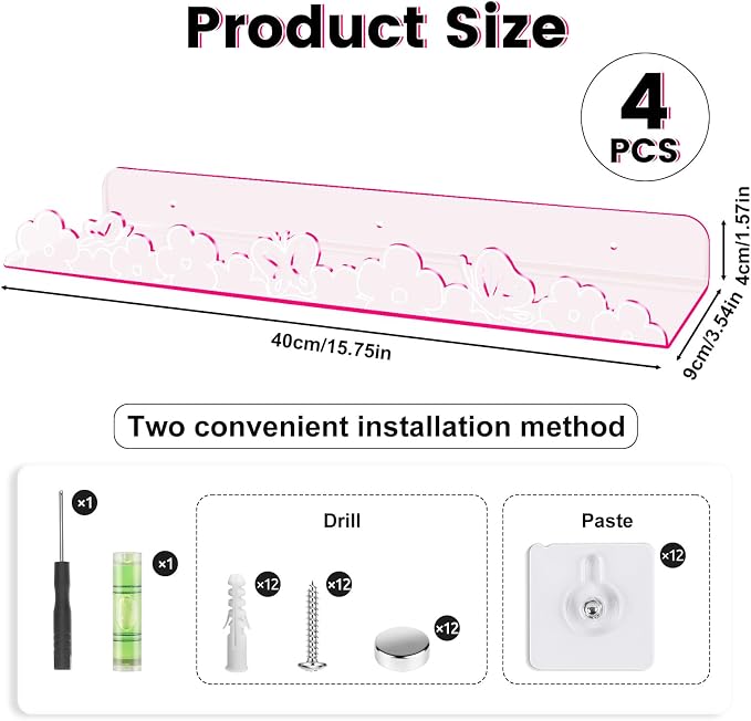 Floating Shelves for Wall, 4 Pack 15.7’’x 3.5’’Adhesive Acrylic Shelves - Image 3